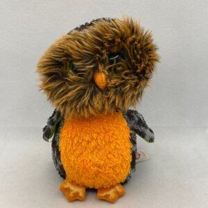 Ty Beanie Boo Midnight Owl 6” Glitter Eyes Plush Stuffed  Black Orange Bird